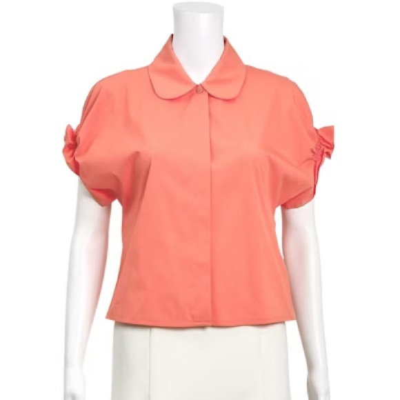 COS Women's 38/US 8 Orange Cotton Button Up Top Puff Short Sleeves Gathered Back - Picture 1 of 4